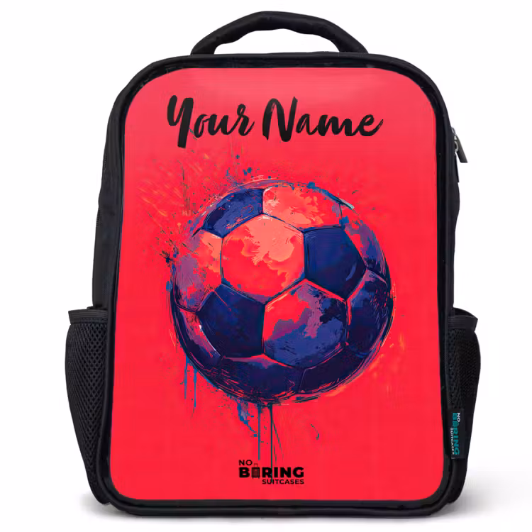 Kids backpack with name - Black - Soccer Vibes - Paint - Blue - Red — 1