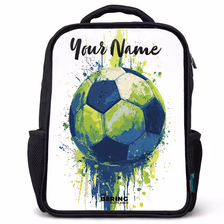 Kids backpack with name - Black - Soccer Vibes - Paint - Green - Blue — 1