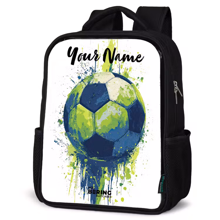Kids backpack with name - Black - Soccer Vibes - Paint - Green - Blue — 4