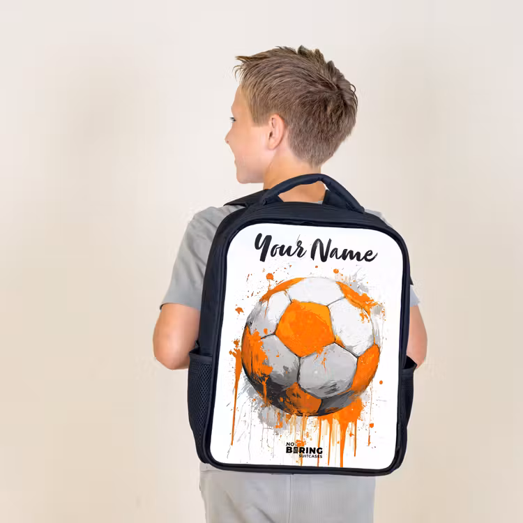 Kids backpack with name - Black - Soccer Vibes - Paint - Orange — 2