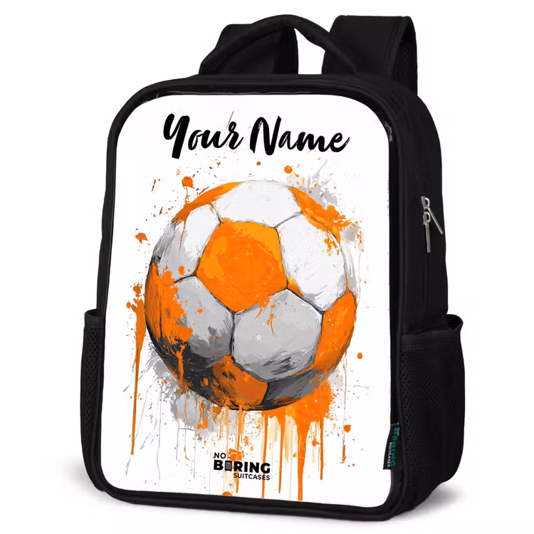 Kids backpack with name - Black - Soccer Vibes - Paint - Orange — 4