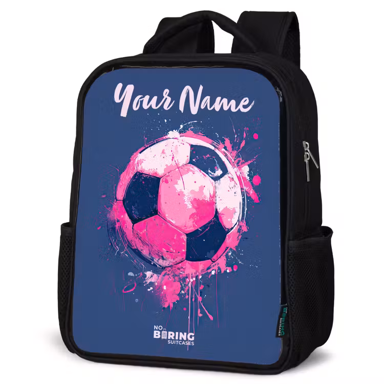 Kids backpack with name - Black - Soccer vibes - Paint - Pink - Blue — 4