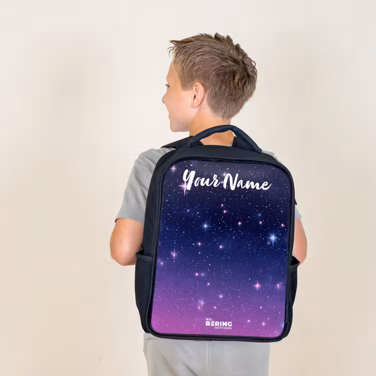 Kids backpack with name - Black - Stars - Galaxy - Blue - Pink — 2
