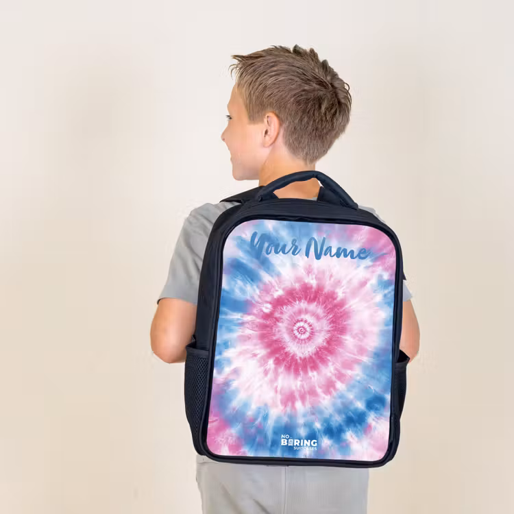 Kids backpack with name - Black - Tie dye - Abstract - Blue - Pink — 2
