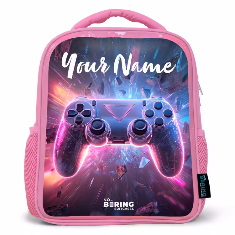 Kids backpack with name - Pink - Controller - Neon - Game — 1