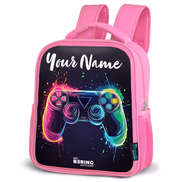 Kids backpack with name - Pink - Neon - Controller - Paint splashes - Game — 4