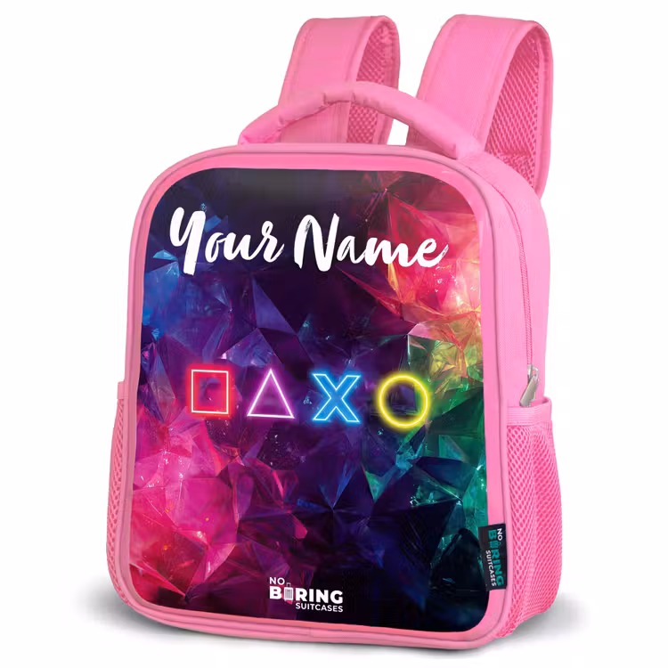 Kids backpack with name - Pink - Symbols - Game - Colorful — 4
