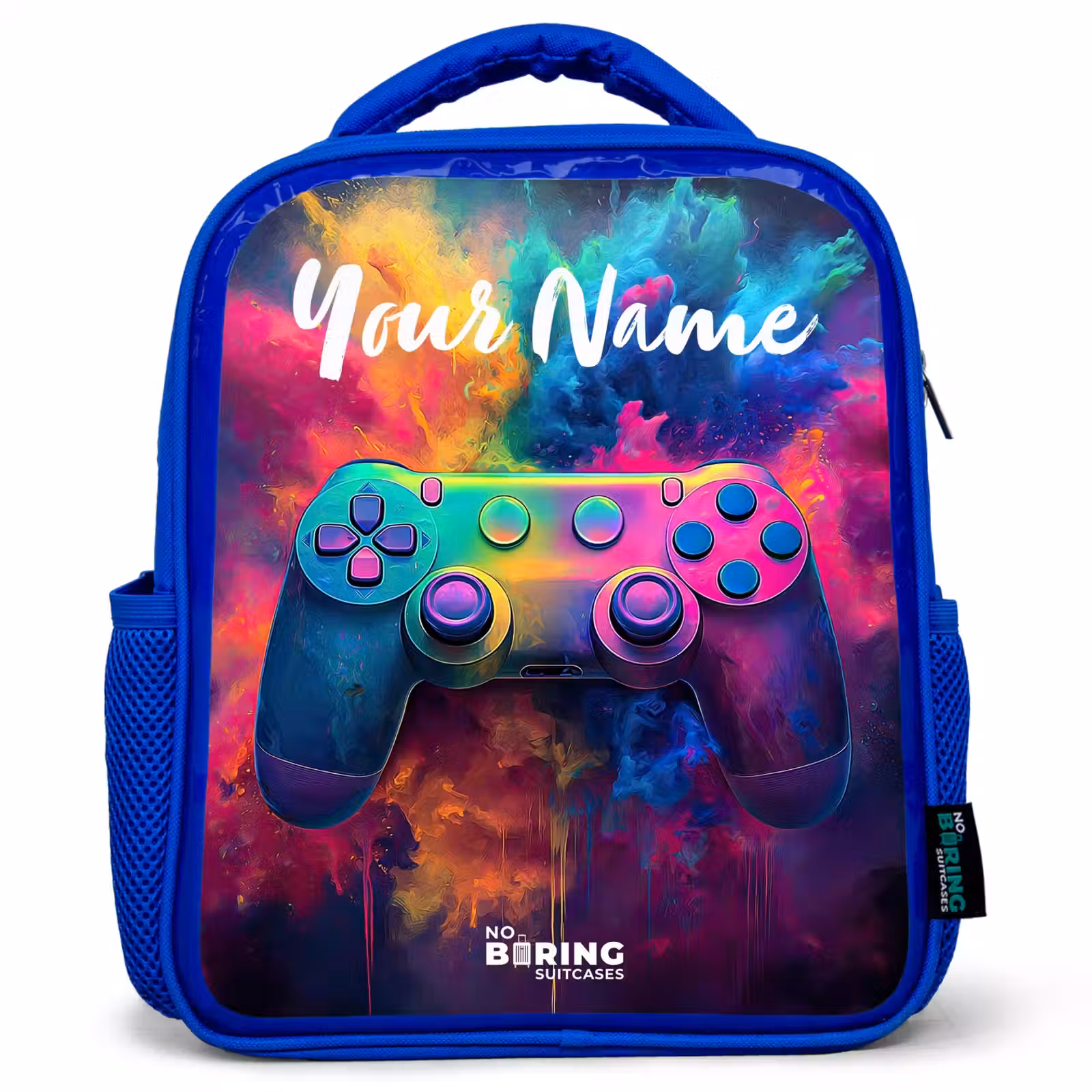 Kids backpack with name - Blue - Game - Controller - Colorful - Explosion — 1