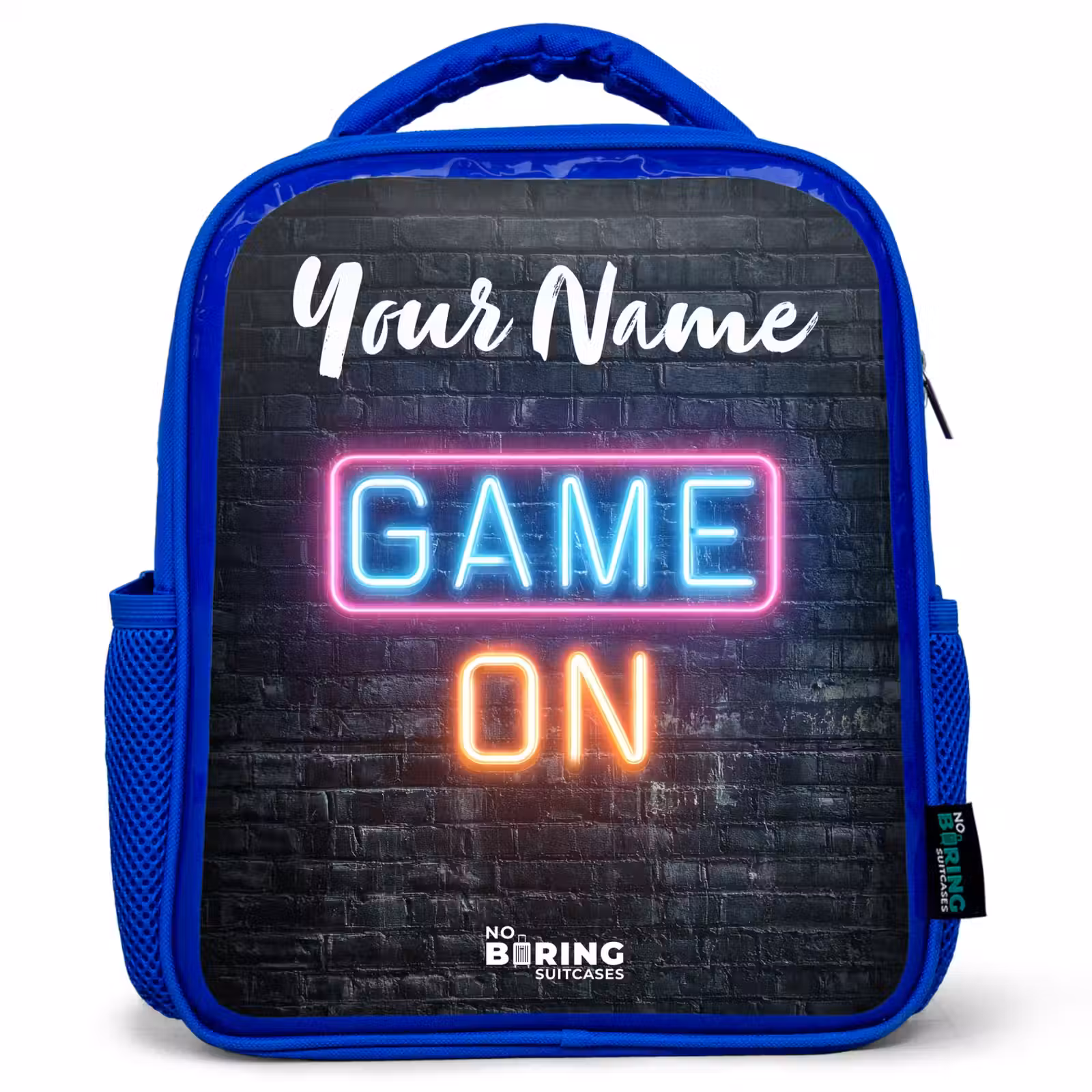 Kids backpack with name - Blue - Game - Neon - Wall — 1