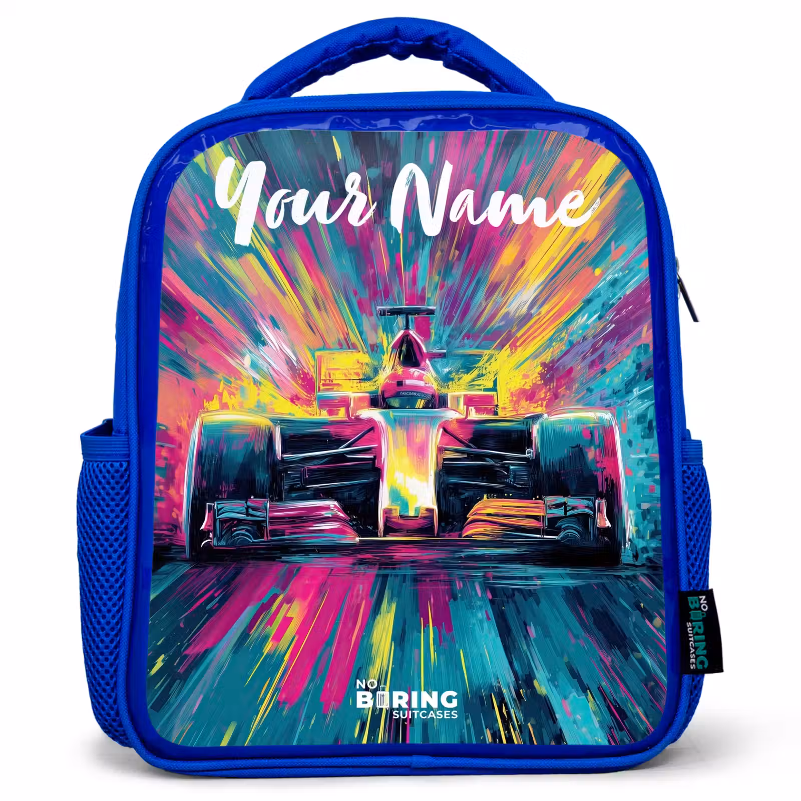 Kids backpack with name - Blue - Race car - Abstract - Stripes - Blue — 1