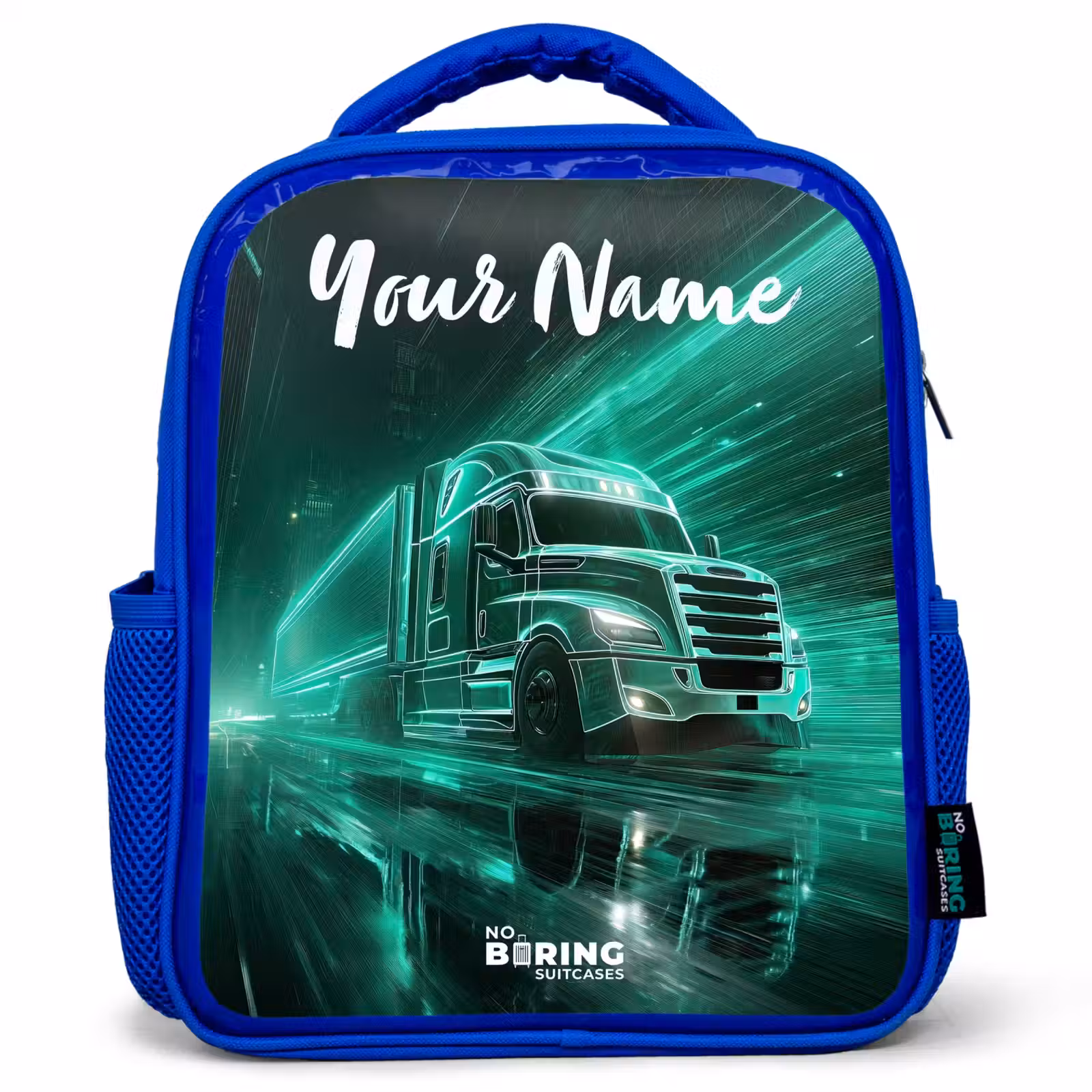 Kids backpack with name - Blue - Truck - City - Green - Neon — 1
