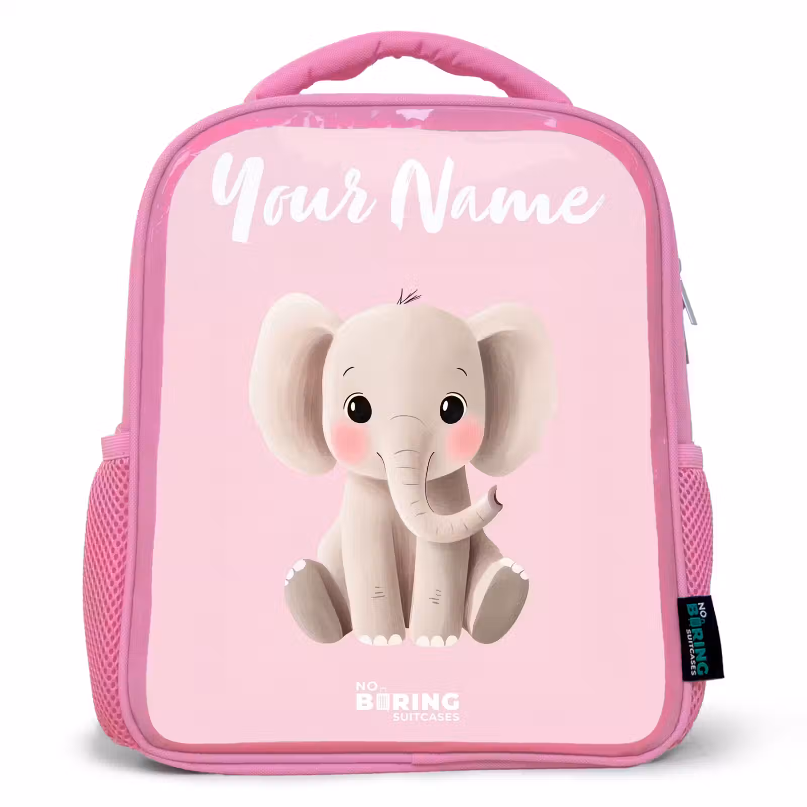 Kids backpack with name - Pink - Elephant - Gray - Baby - Trunk — 1