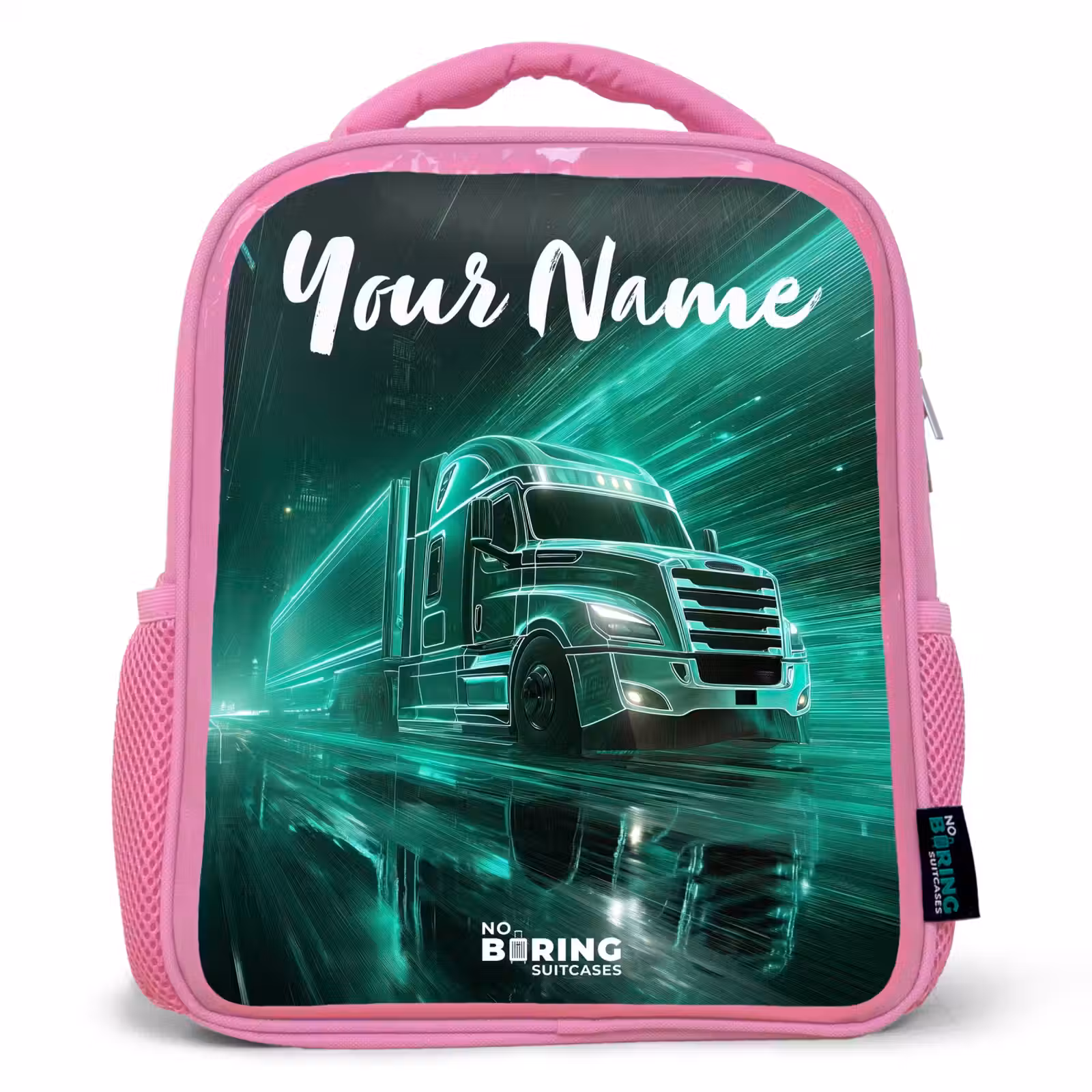 Kids backpack with name - Pink - Truck - City - Green - Neon — 1