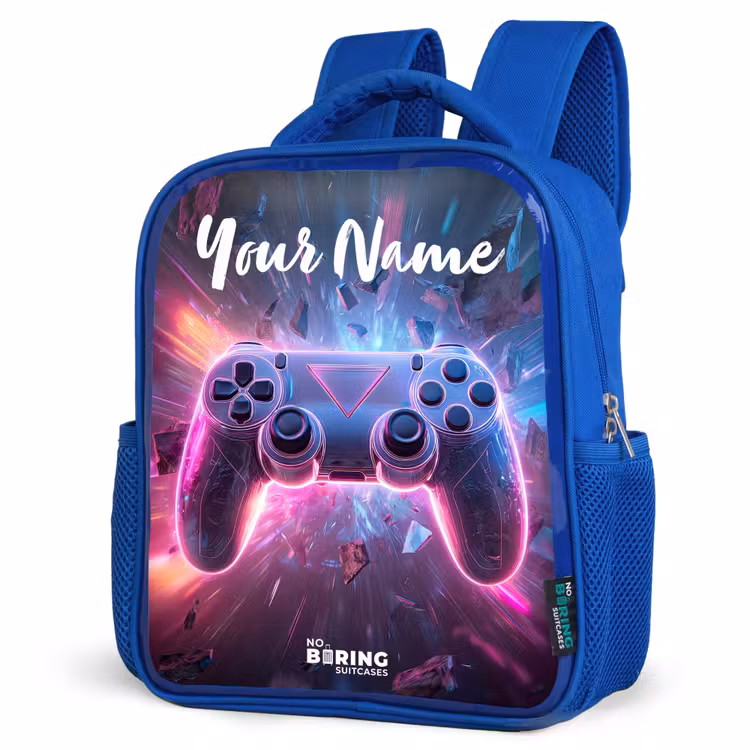 Kids backpack with name - Blue - Controller - Neon - Game — 3