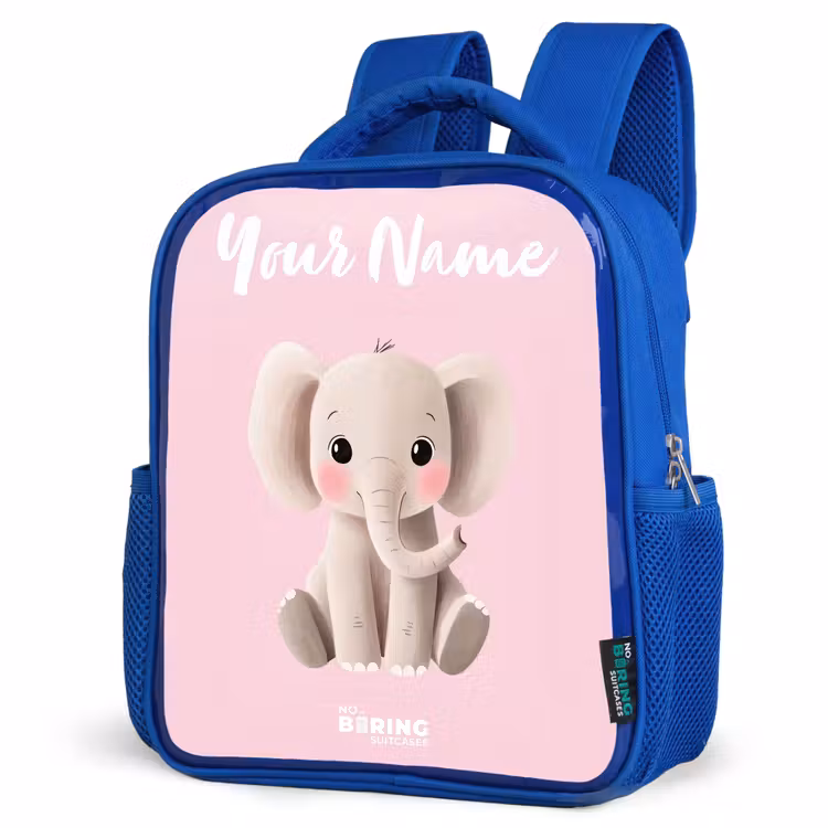 Kids backpack with name - Blue - Elephant - Gray - Baby - Trunk — 3