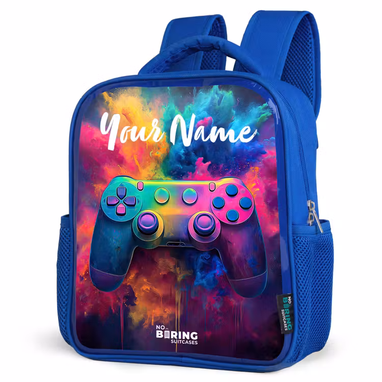 Kids backpack with name - Blue - Game - Controller - Colorful - Explosion — 3