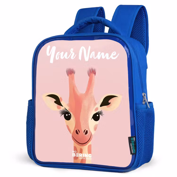 Kids backpack with name - Blue - Giraffe - Eyelashes - Minimalist - Pink — 3