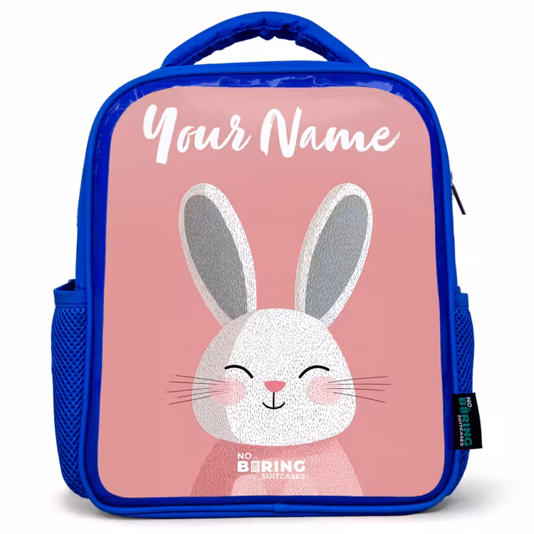 Kids backpack with name - Blue - Rabbit - Blush - Dots - Pink — 1