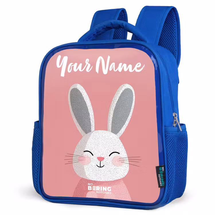 Kids backpack with name - Blue - Rabbit - Blush - Dots - Pink — 3
