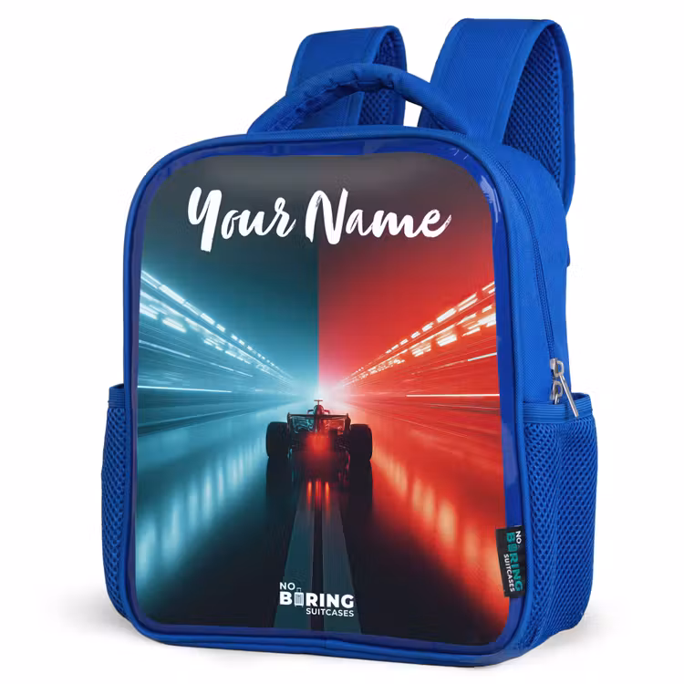 Kids backpack with name - Blue - Race car - Lighting - Neon - Red — 3