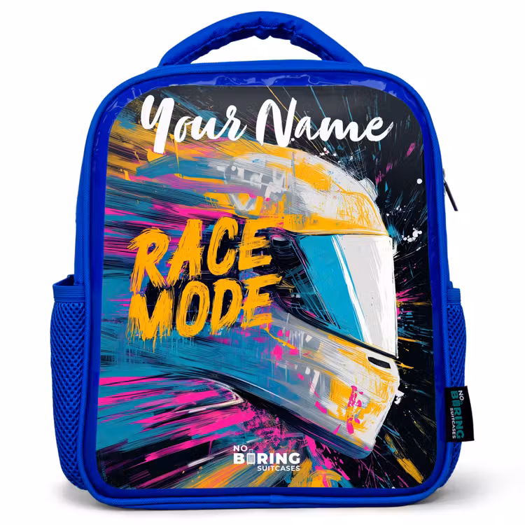 Kids backpack with name - Blue - Racing helmet - Abstract - Paint - Colorful — 1