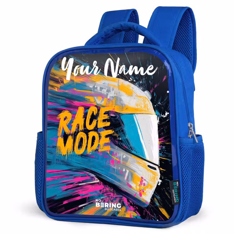 Kids backpack with name - Blue - Racing helmet - Abstract - Paint - Colorful — 3