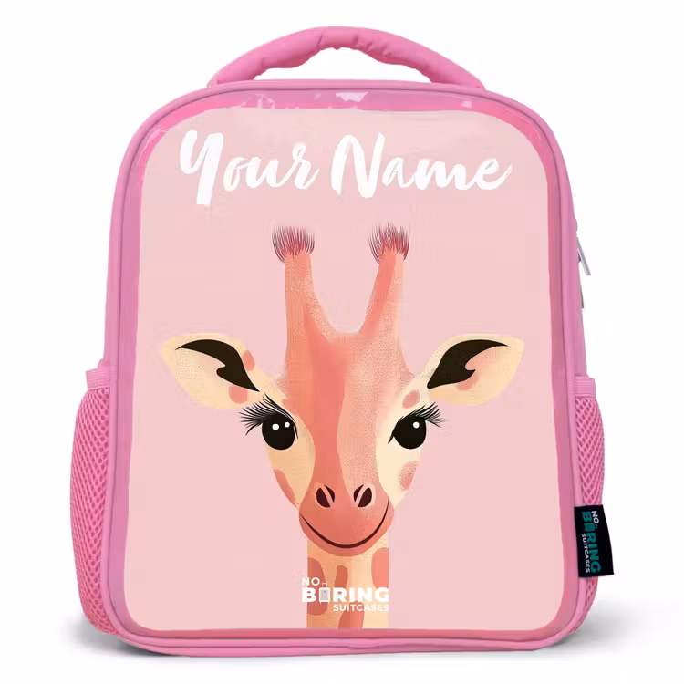 Kids backpack with name - Pink - Giraffe - Eyelashes - Minimalist - Pink — 1