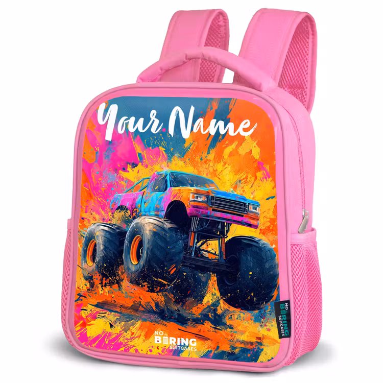 Kids backpack with name - Pink - Monster truck - Abstract - Paint splatters - Colorful — 4