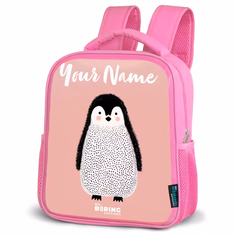 Kids backpack with name - Pink - Penguin - Dots - Pink - Minimalist — 4