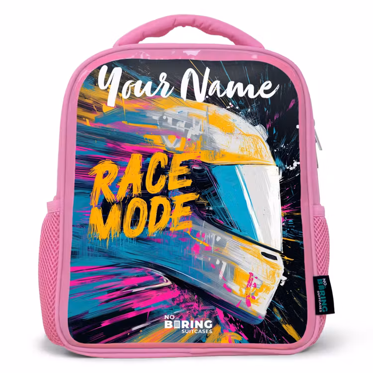 Kids backpack with name - Pink - Racing helmet - Abstract - Paint - Colorful — 1