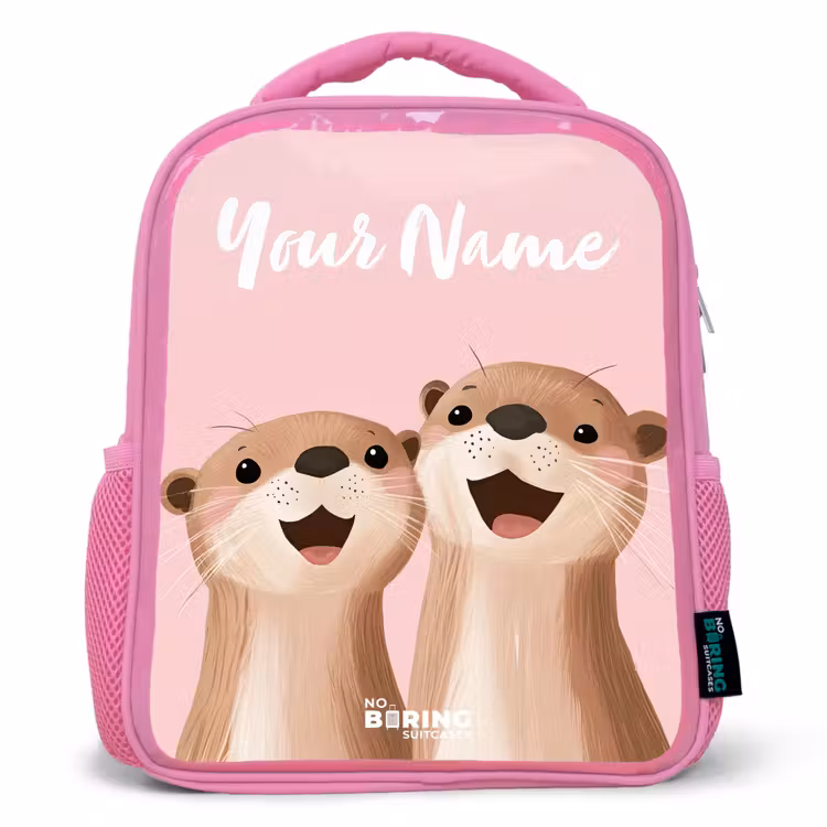 Kids backpack with name - Pink - Smile - Otters - Pink - Illustration — 1