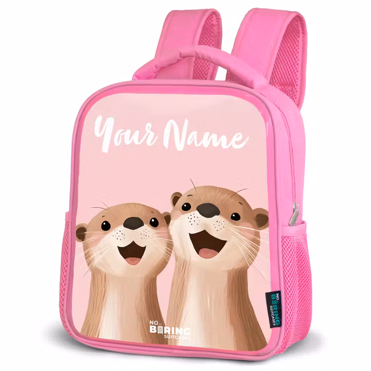 Kids backpack with name - Pink - Smile - Otters - Pink - Illustration — 4