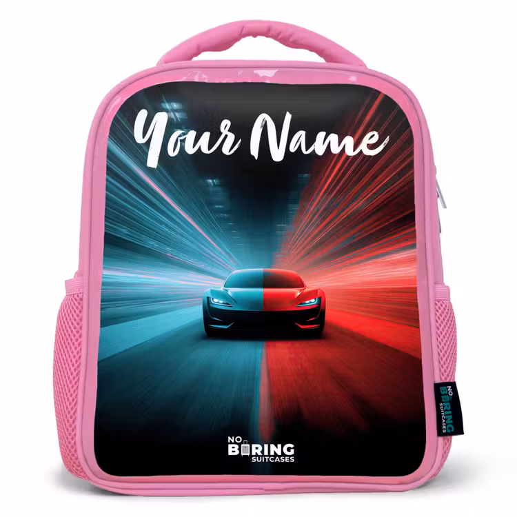 Kids backpack with name - Pink - Sports car - Blue - Neon - City — 1