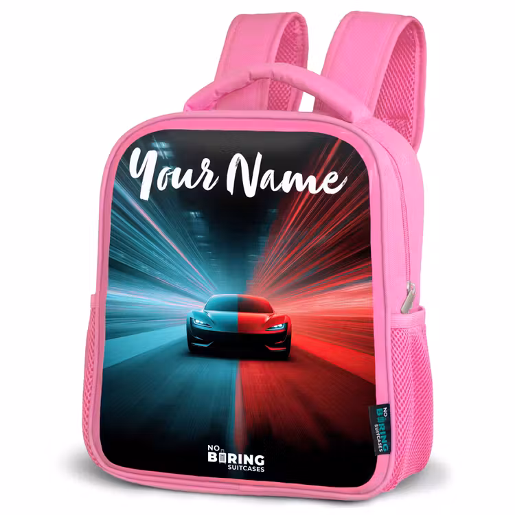 Kids backpack with name - Pink - Sports car - Blue - Neon - City — 4