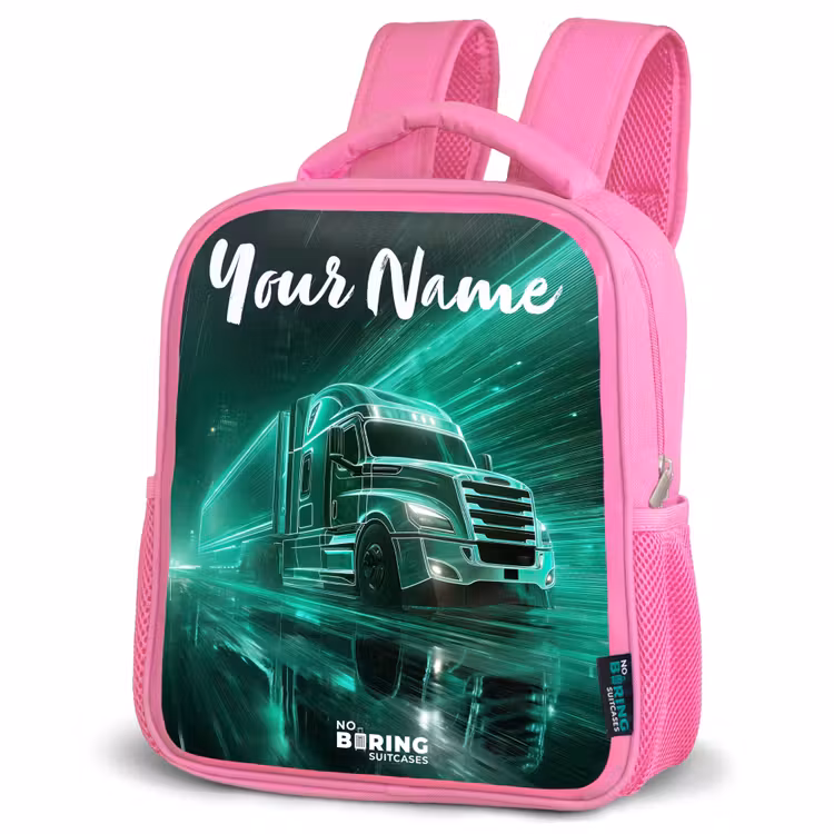 Kids backpack with name - Pink - Truck - City - Green - Neon — 4