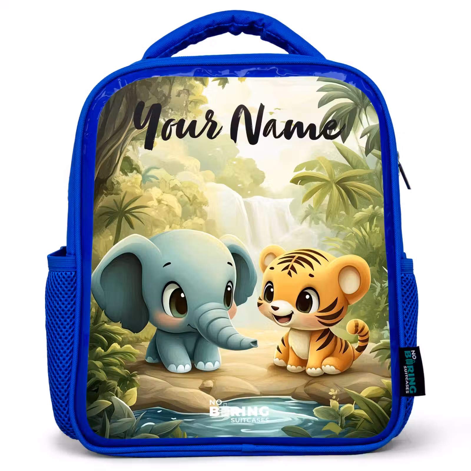 Kids backpack with name - Blue - Elephant - Tiger - Forest - Jungle — 1