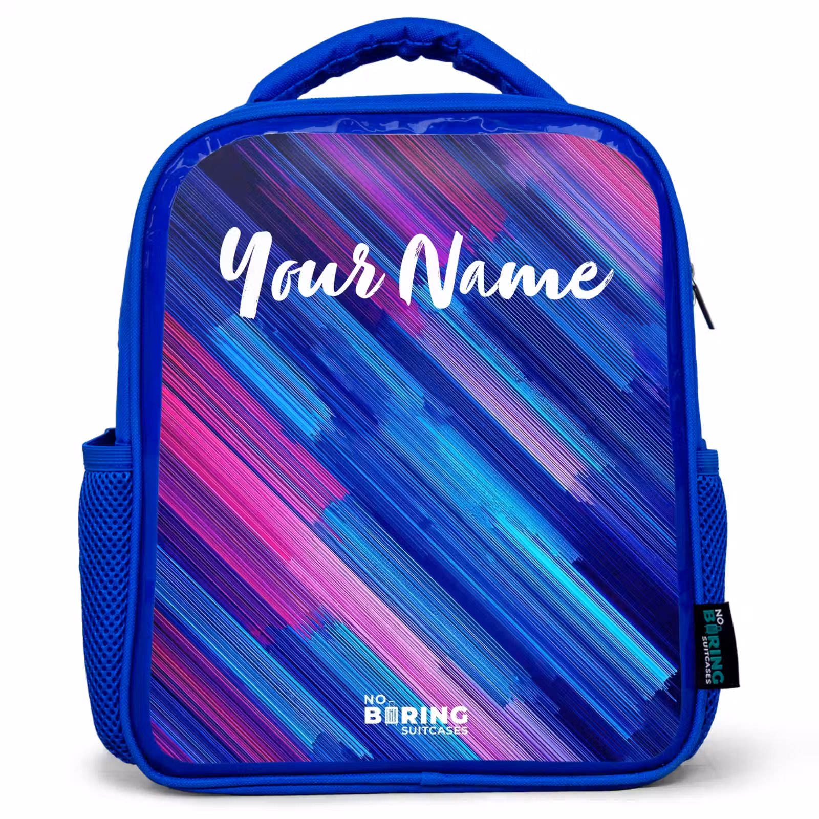 Kids backpack with name - Blue - Neon - Stripes - Abstract - Blue - Pink — 1