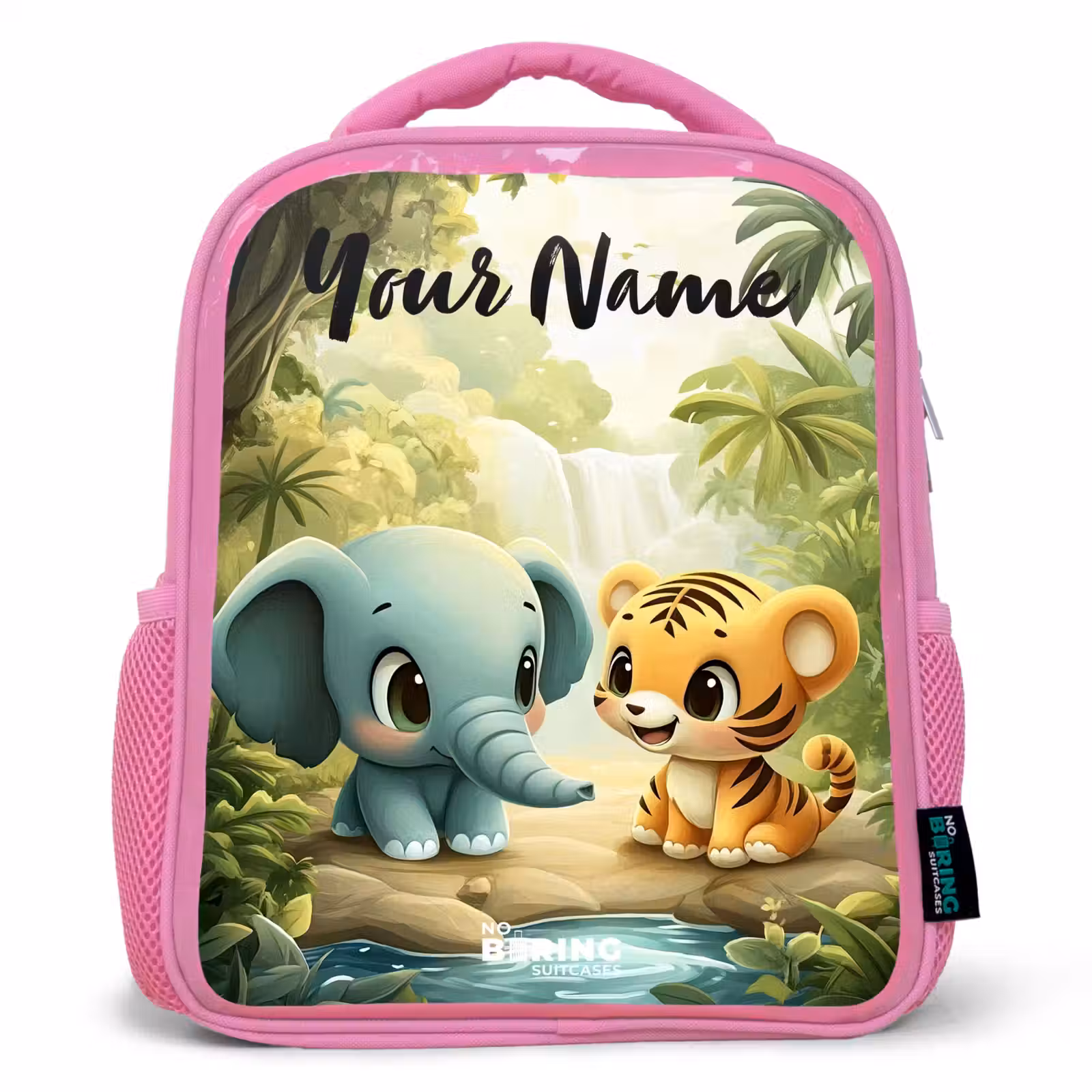 Kids backpack with name - Pink - Elephant - Tiger - Forest - Jungle — 1