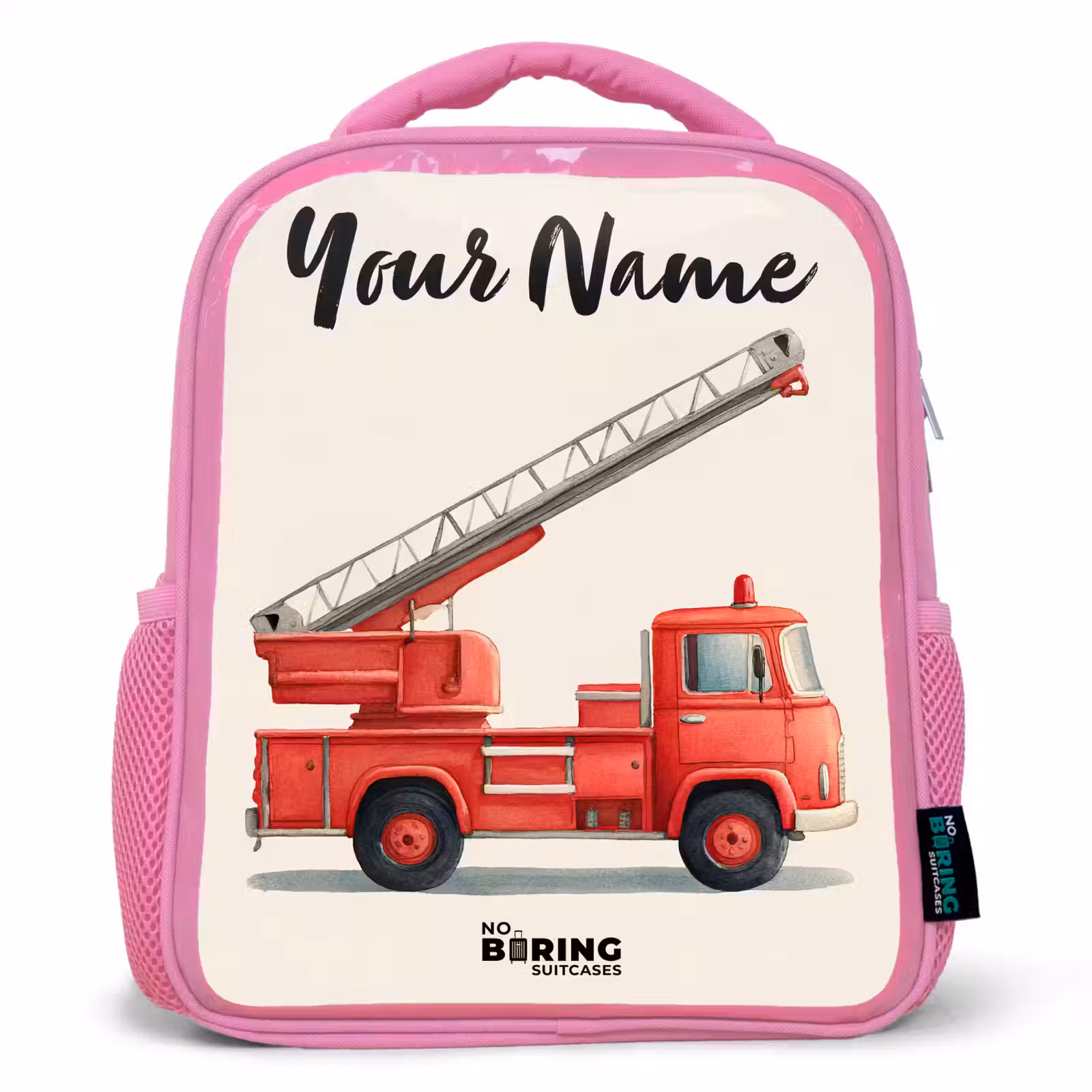 Kids backpack with name - Pink - Fire truck - Signed - Red — 1