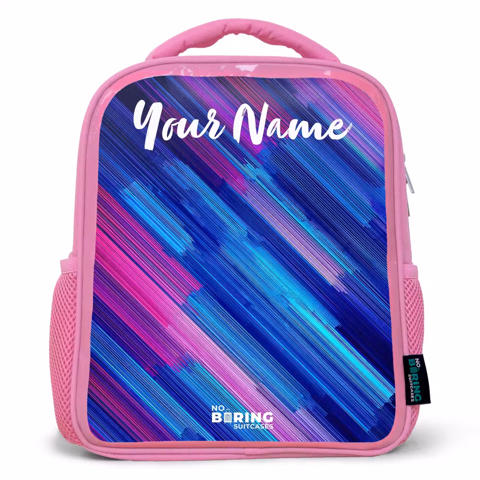 Kids backpack with name - Pink - Neon - Stripes - Abstract - Blue - Pink — 1