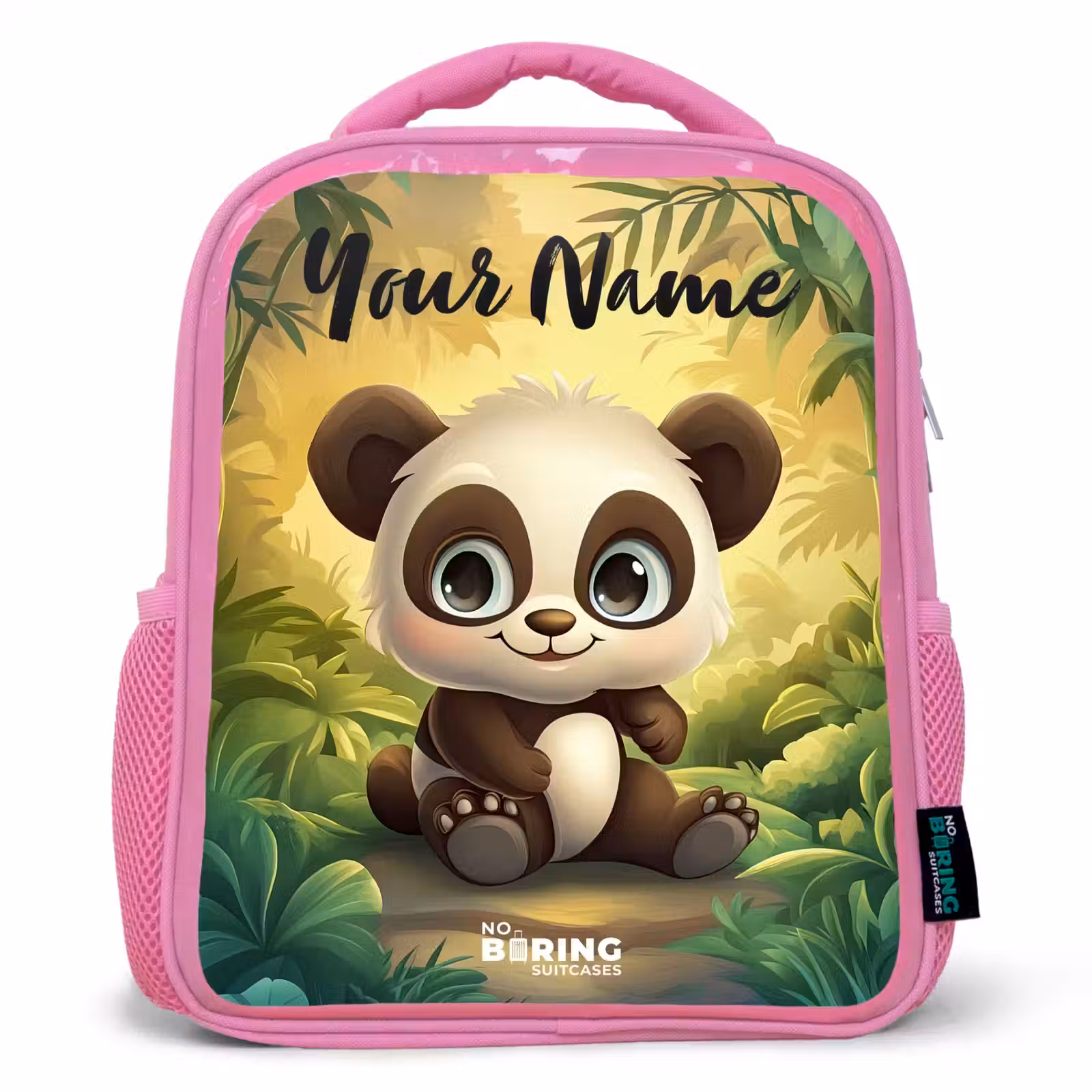 Kids backpack with name - Pink - Panda - Bamboo Forest - Green — 1