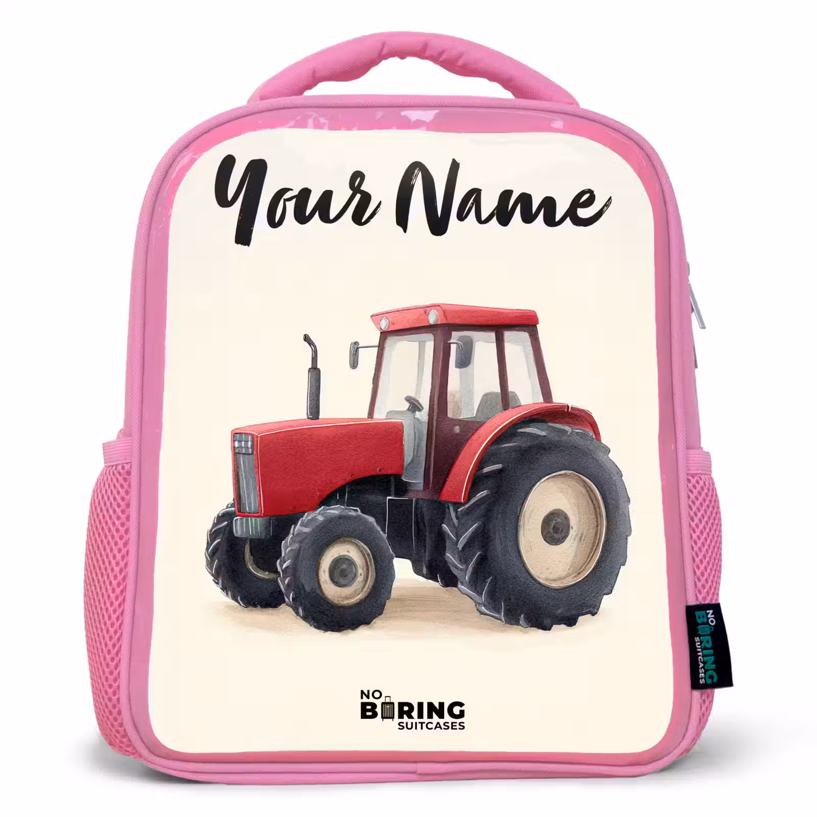 Kids backpack with name - Pink - Tractor - Signed - Red — 1