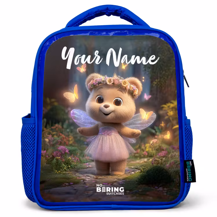Kids backpack with name - Blue - Bear - Butterflies - Forest - Fairy — 1