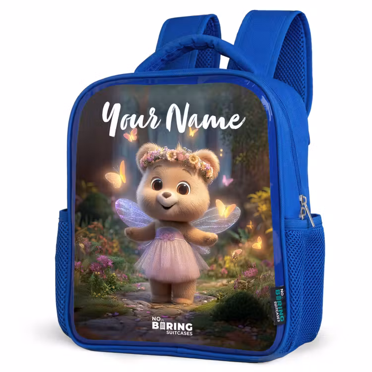 Kids backpack with name - Blue - Bear - Butterflies - Forest - Fairy — 3
