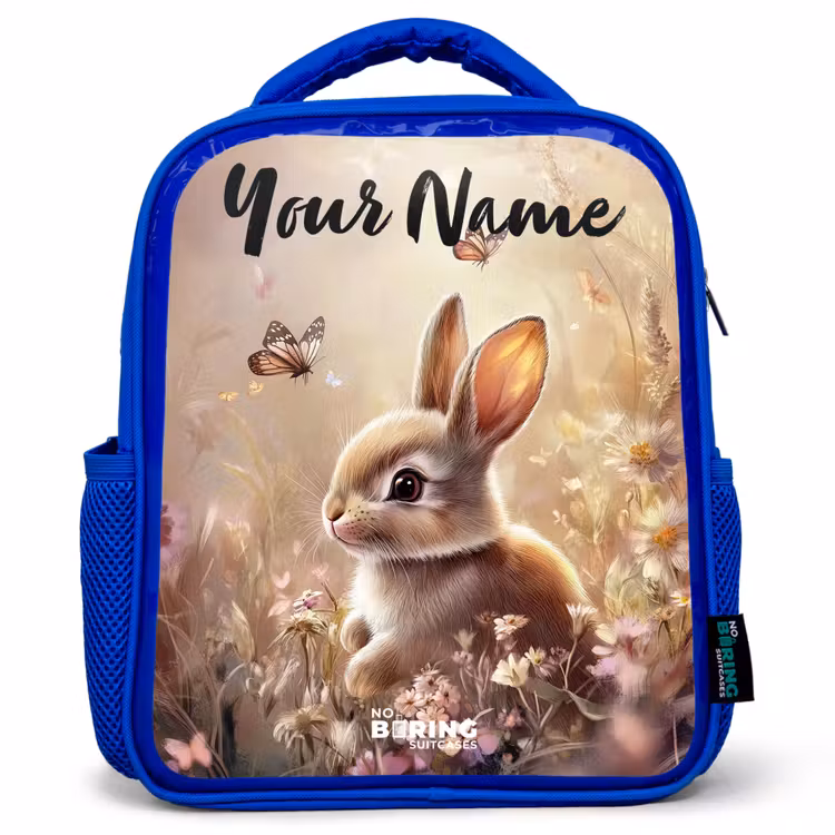 Kids backpack with name - Blue - Bunny - Brown - Flowers - Butterflies — 1