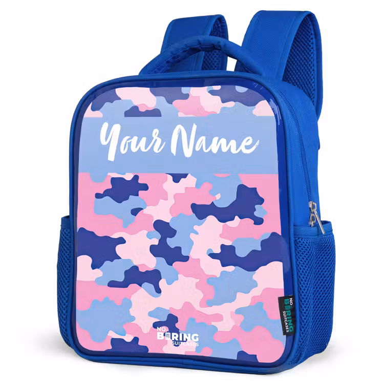 Kids backpack with name - Blue - Camouflage - Pink - Blue — 3