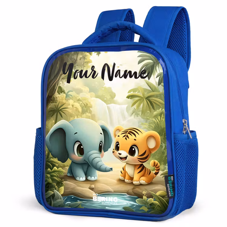 Kids backpack with name - Blue - Elephant - Tiger - Forest - Jungle — 3