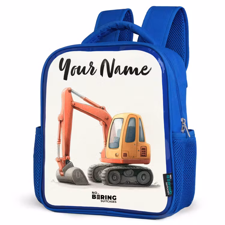 Kids backpack with name - Blue - Excavator - Signed - Orange — 3