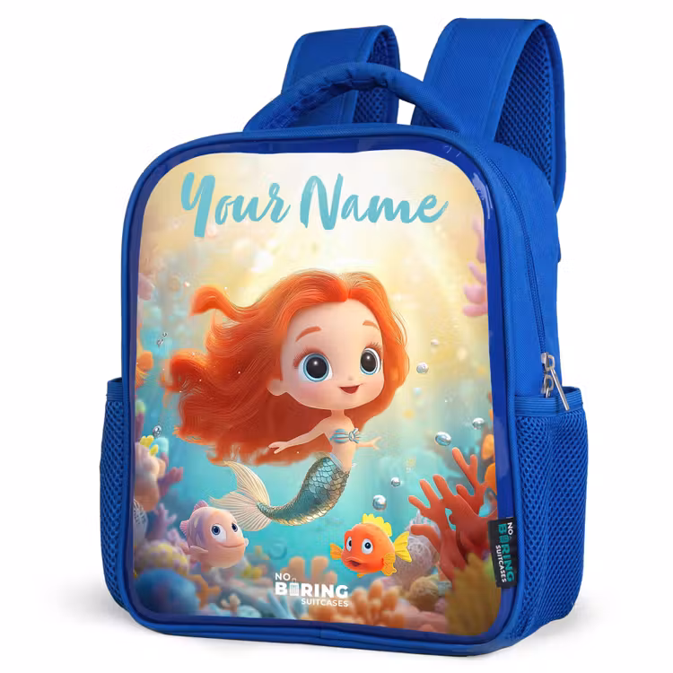Kids backpack with name - Blue - Mermaid - Fish - Coral — 3