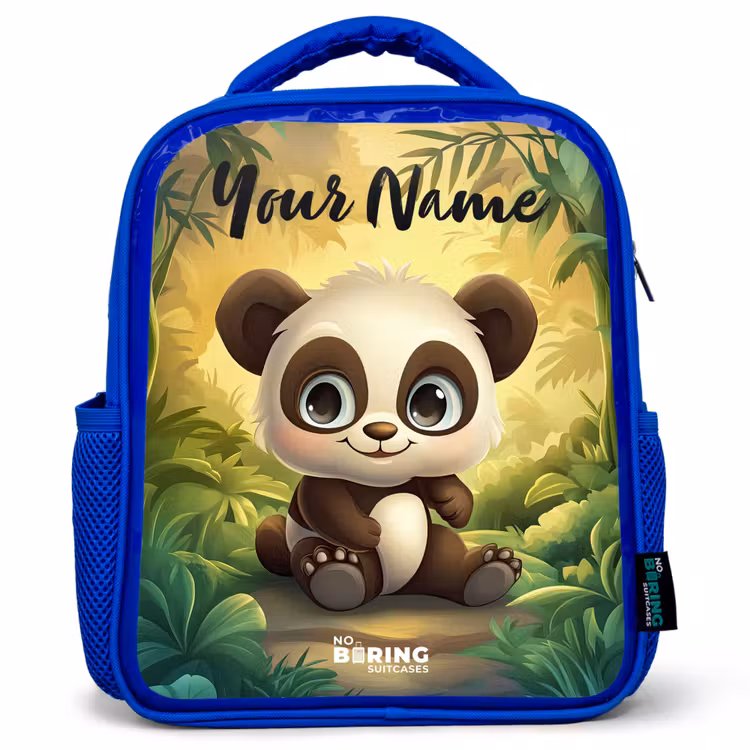 Kids backpack with name - Blue - Panda - Bamboo Forest - Green — 1